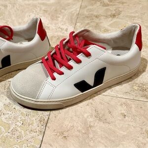 Veja White Sneakers with Red Laces and Logo like new condition